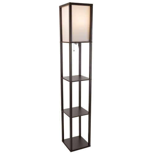 Cozylumi™ 62-inch Etagere LED Floor Lamp with 3 Tiers of Storage Shelving, Brown