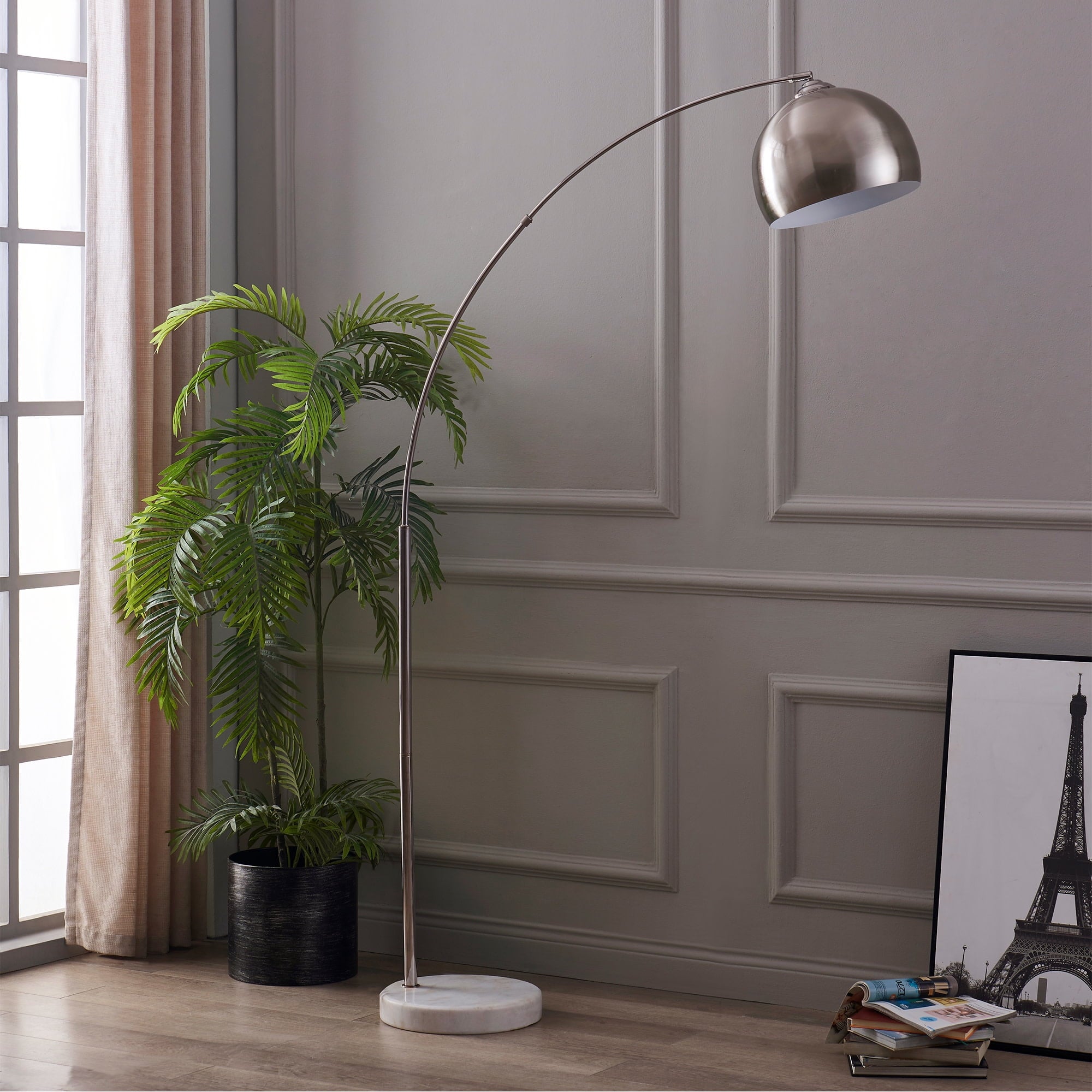 Cozylumi™ Teamson Home Arquer 68.1" Arc Floor Lamp with Faux Marble Base, Nickel