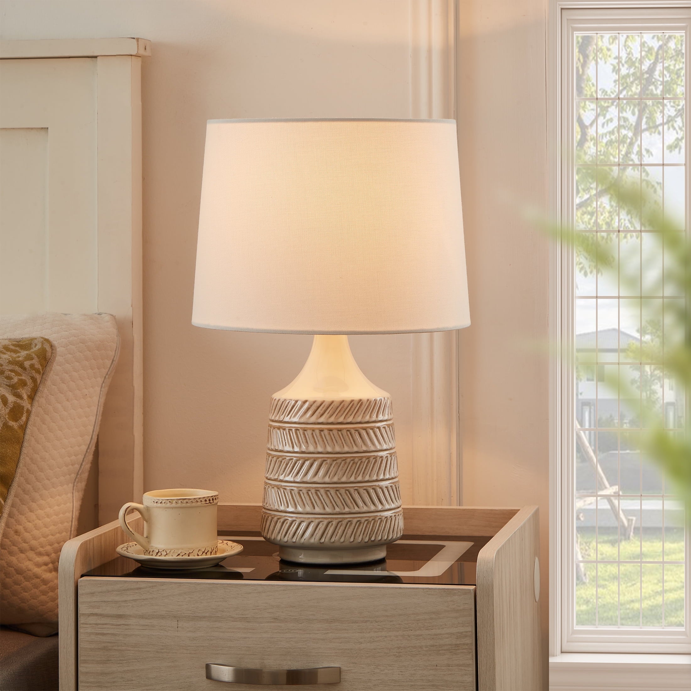 Cozylumi™ 17 in Reactive Glaze Ceramic Table Lamp with White Fabric Shade