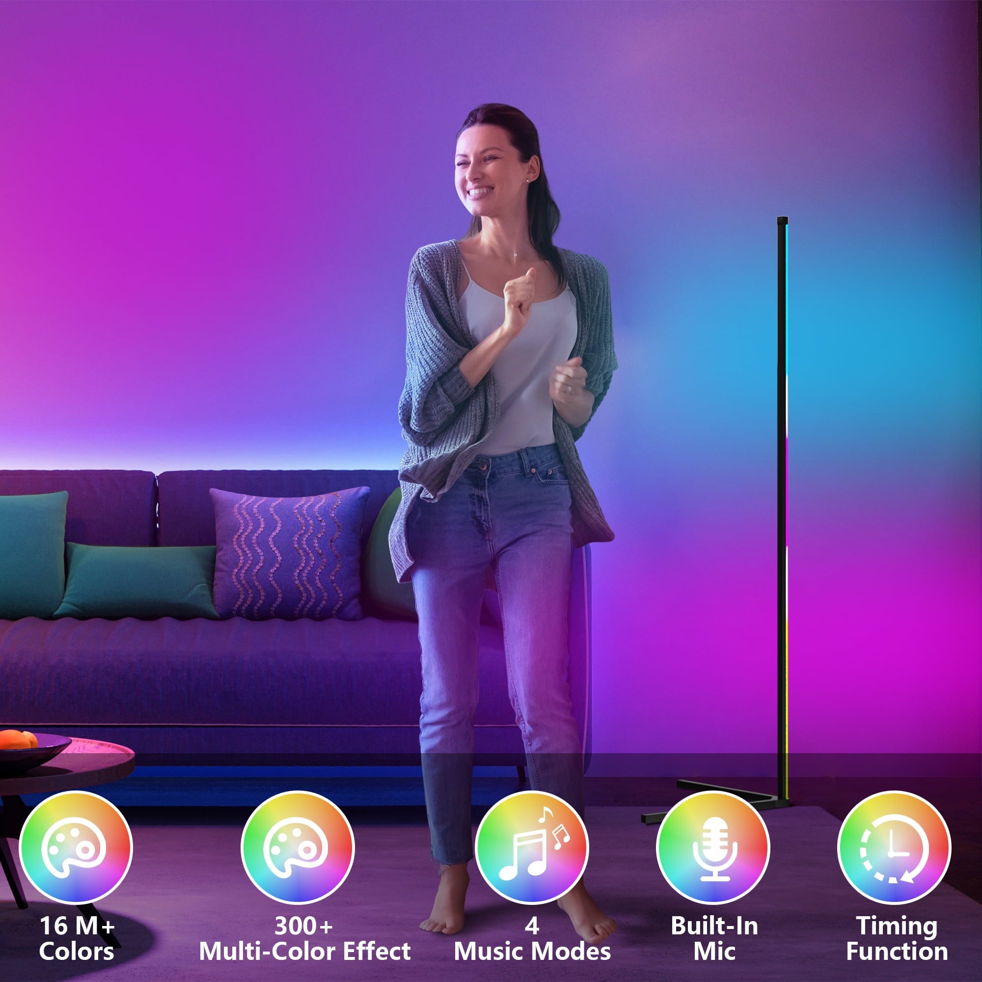 Cozylumi™ Led Corner Floor Lamp, Smart RGB Floor Lamp with APP&Remote, 16 Million