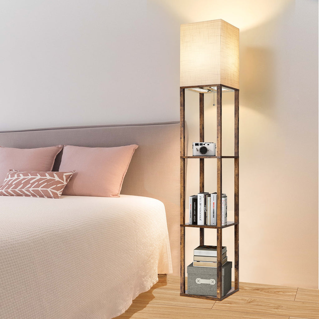 Cozylumi™ Floor Lamp with Shelves, Modern Dimmable Solid Wood Standing Lamp for Living