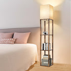 Cozylumi™ Floor Lamp with Shelves, Modern Dimmable Solid Wood Standing Lamp for Living