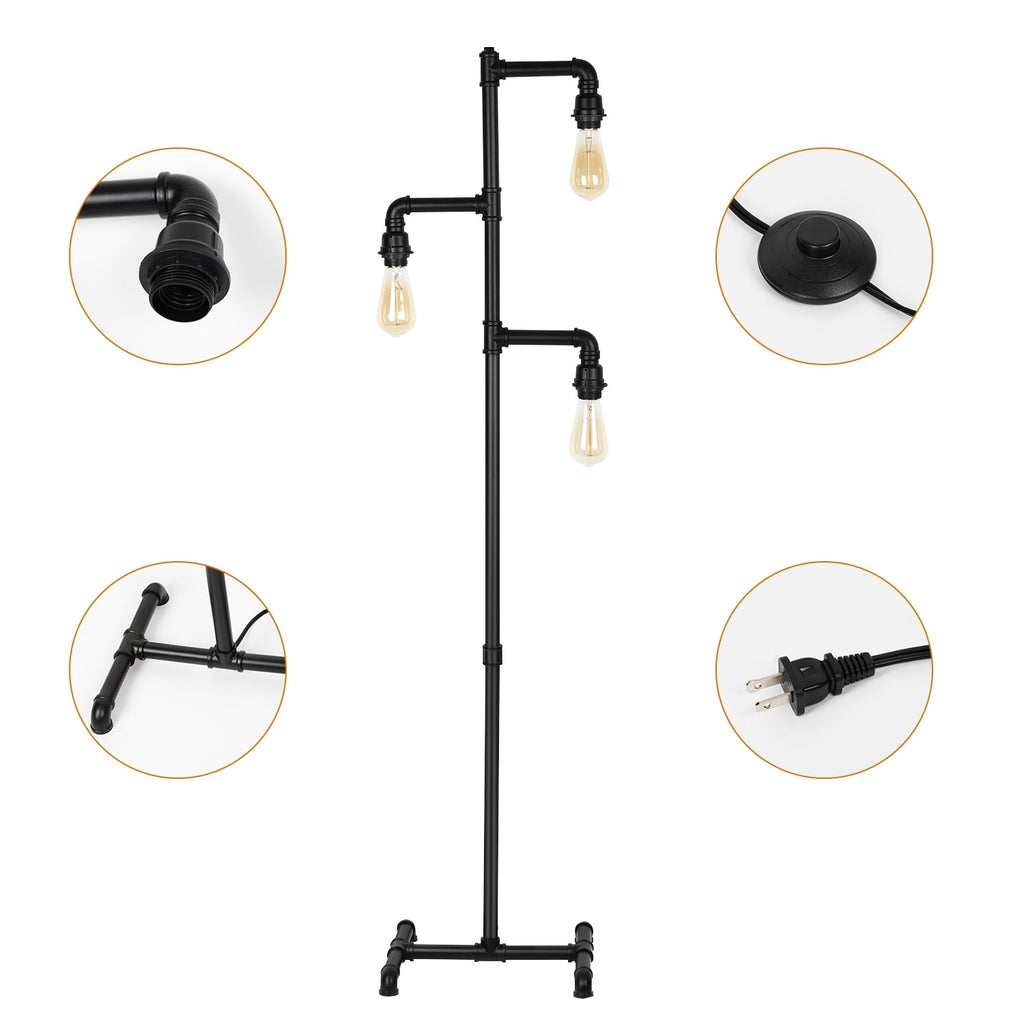 Cozylumi™ Industrial Tree Floor Lamp with 3 Adjustable Rotating Lights, E26 Edison Bulb