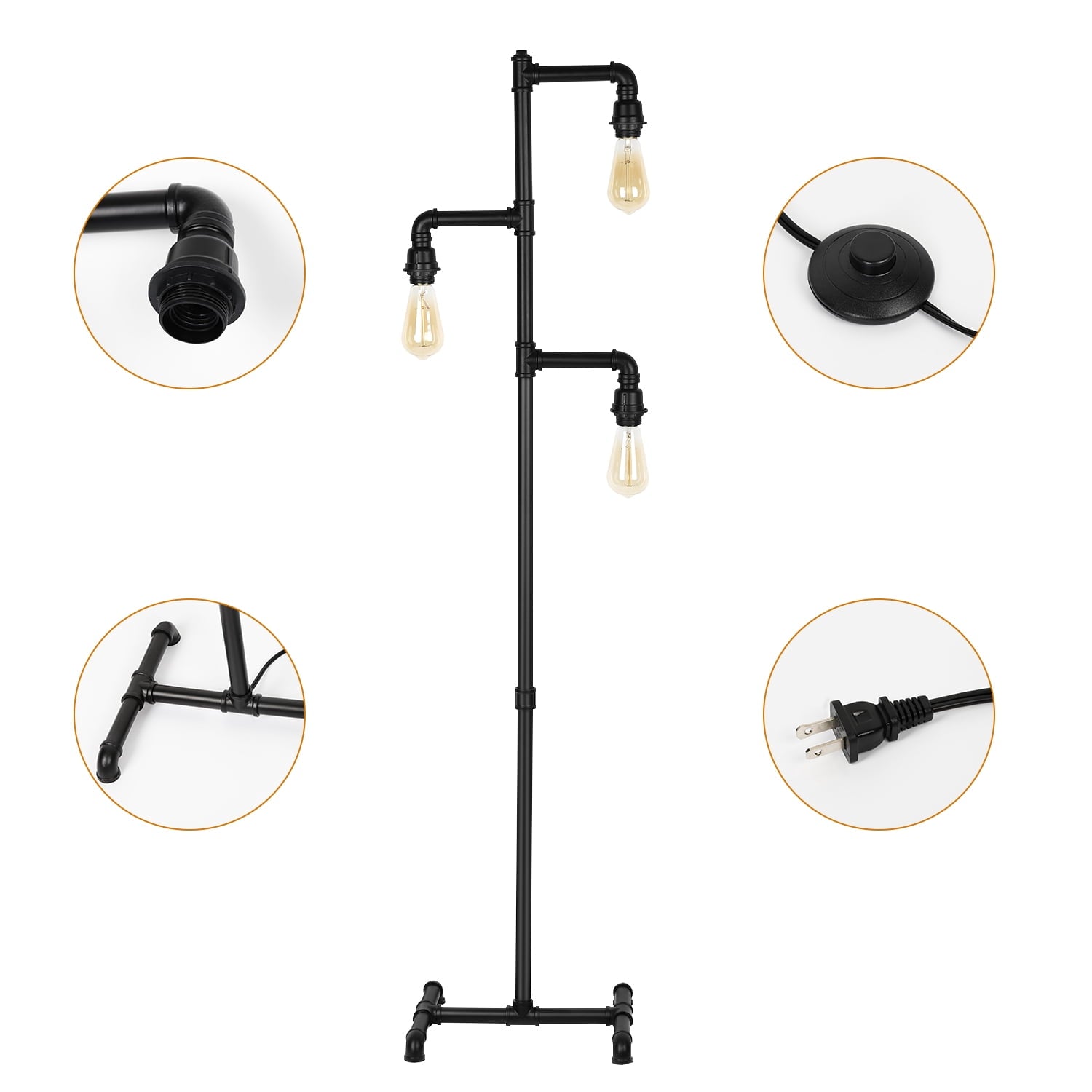 Cozylumi™ Industrial Tree Floor Lamp with 3 Adjustable Rotating Lights, E26 Edison Bulb