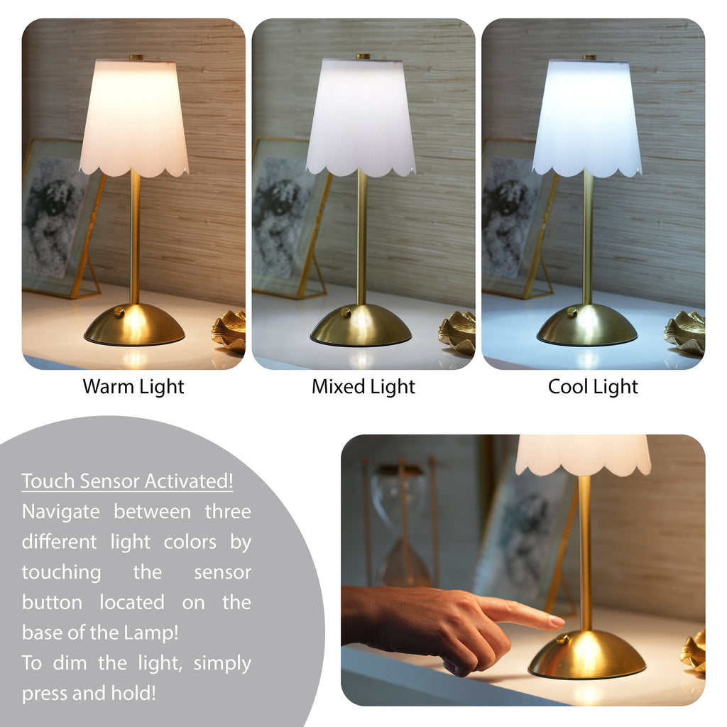 Cozylumi™ Cordless Rechargeable 11.9" Brass Table Lamp with Dimmable 3 Option Lights