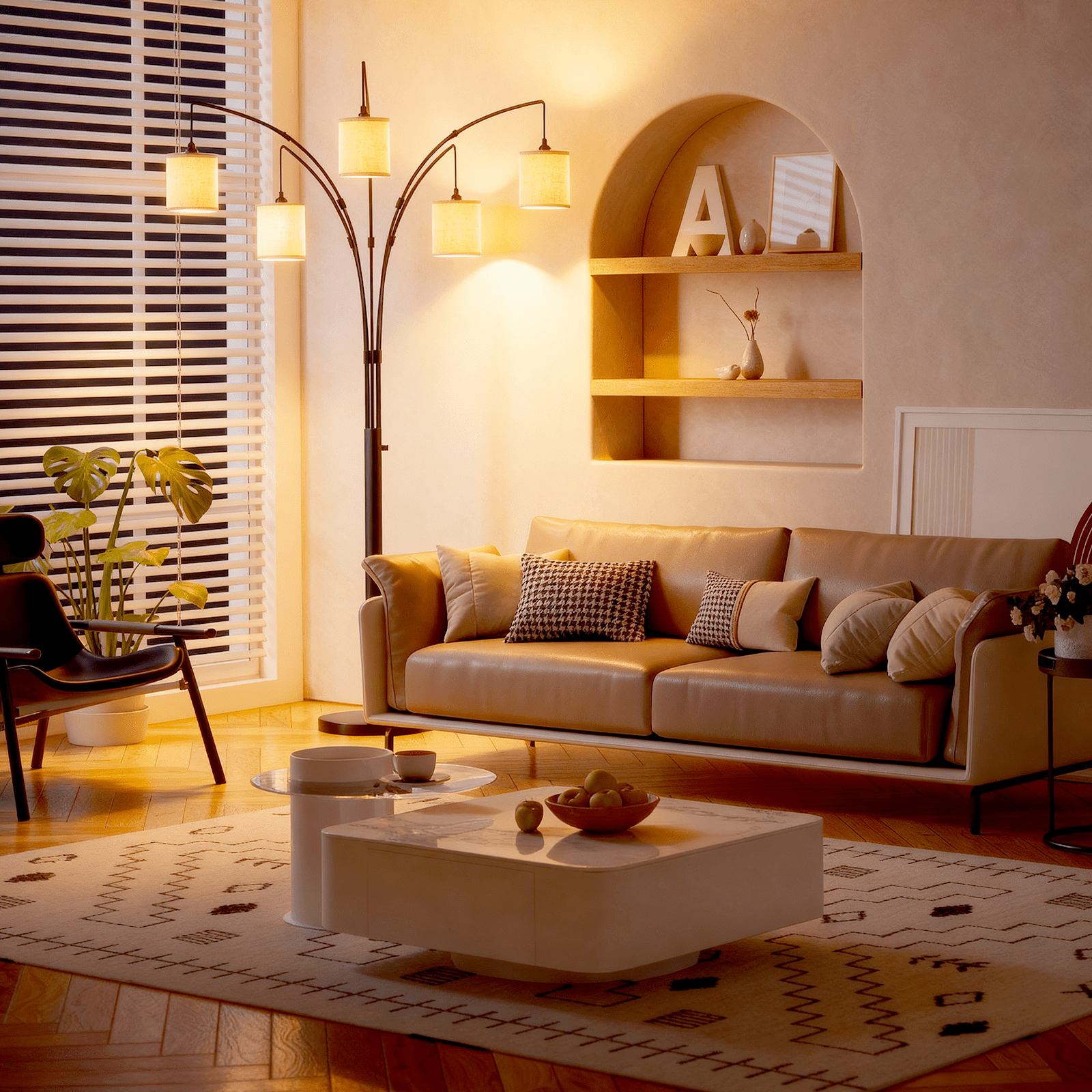 Cozylumi™ 5 Lights Tree Floor Lamp, 83.5" Large Tall Standing Lamp with Drum Linen