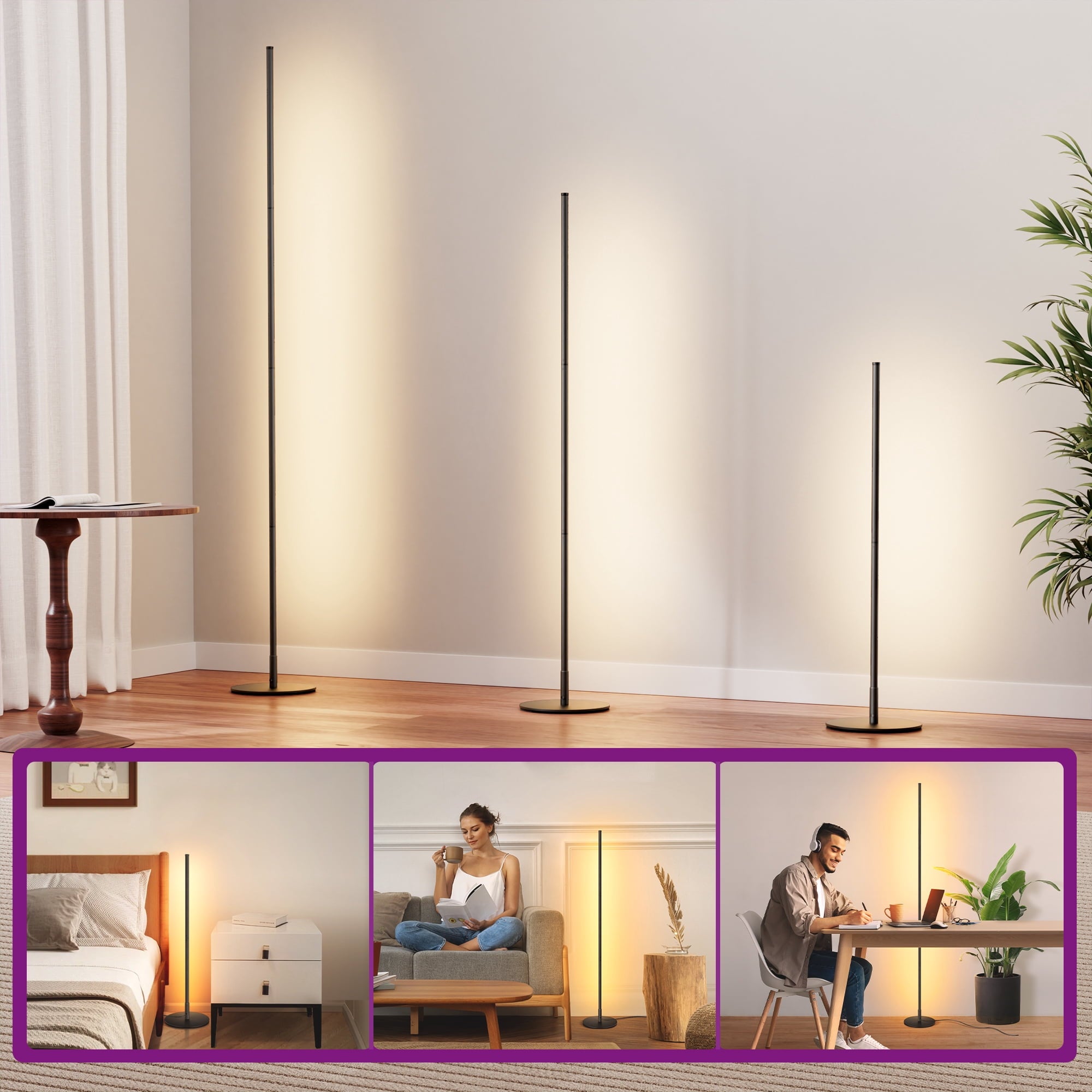 Cozylumi™ 59.8" Modern LED Corner Floor Lamp for Living Room, Minimalist Dimmable