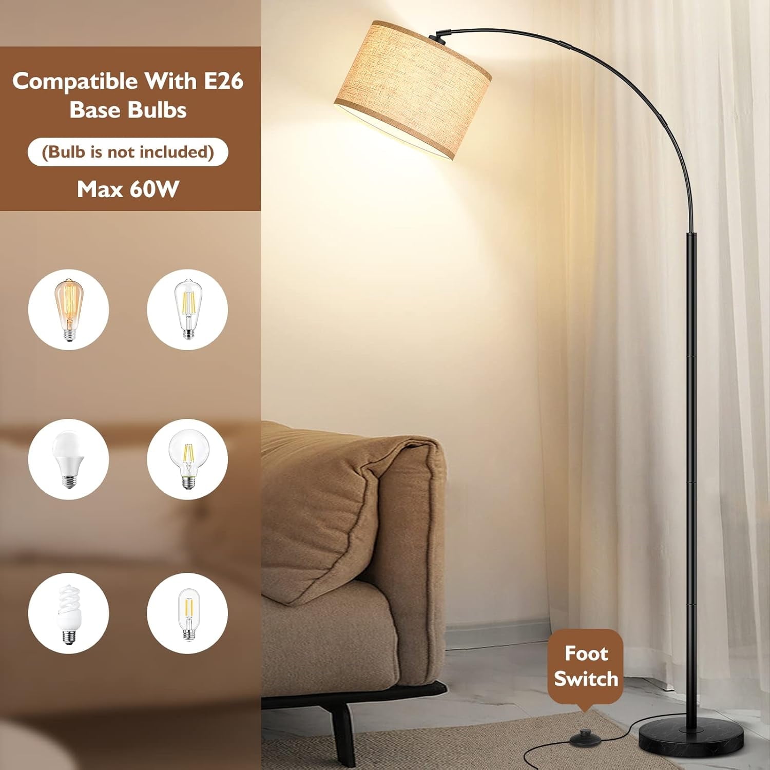 Cozylumi™ Nordic Hygge 79 Inch Arc Floor Lamps with Weighted Base