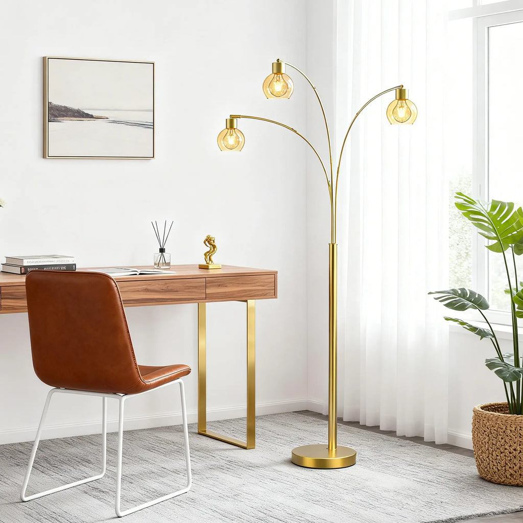 Cozylumi™ 72.8in 3-Light Arc Floor Lamp Brushed Gold , Modern Industrial Standing Tree