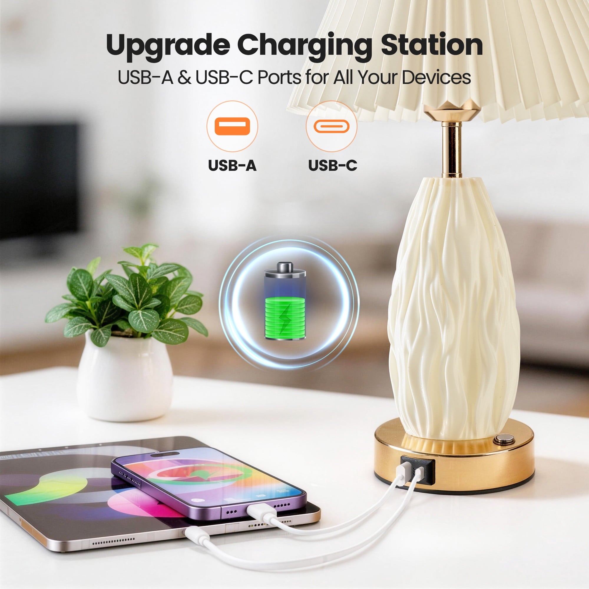 Cozylumi™ GVDV HOME 17.5" Table Lamp with USB A&C Ports and Night Light, Touch Control