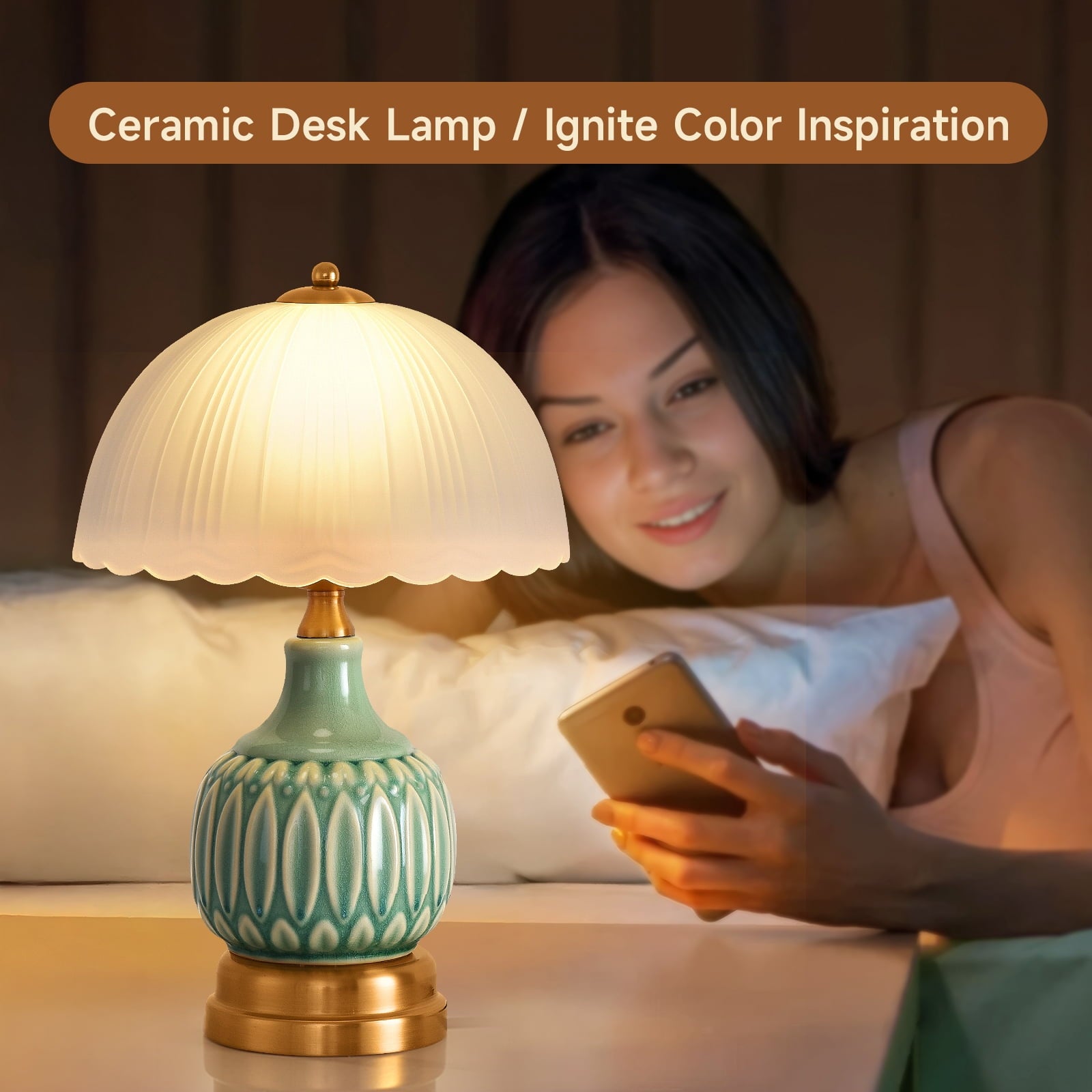 Cozylumi™ Table Lamps for Bedroom Vintage Golden Table Lamps for Bedroom Ceramic Retro