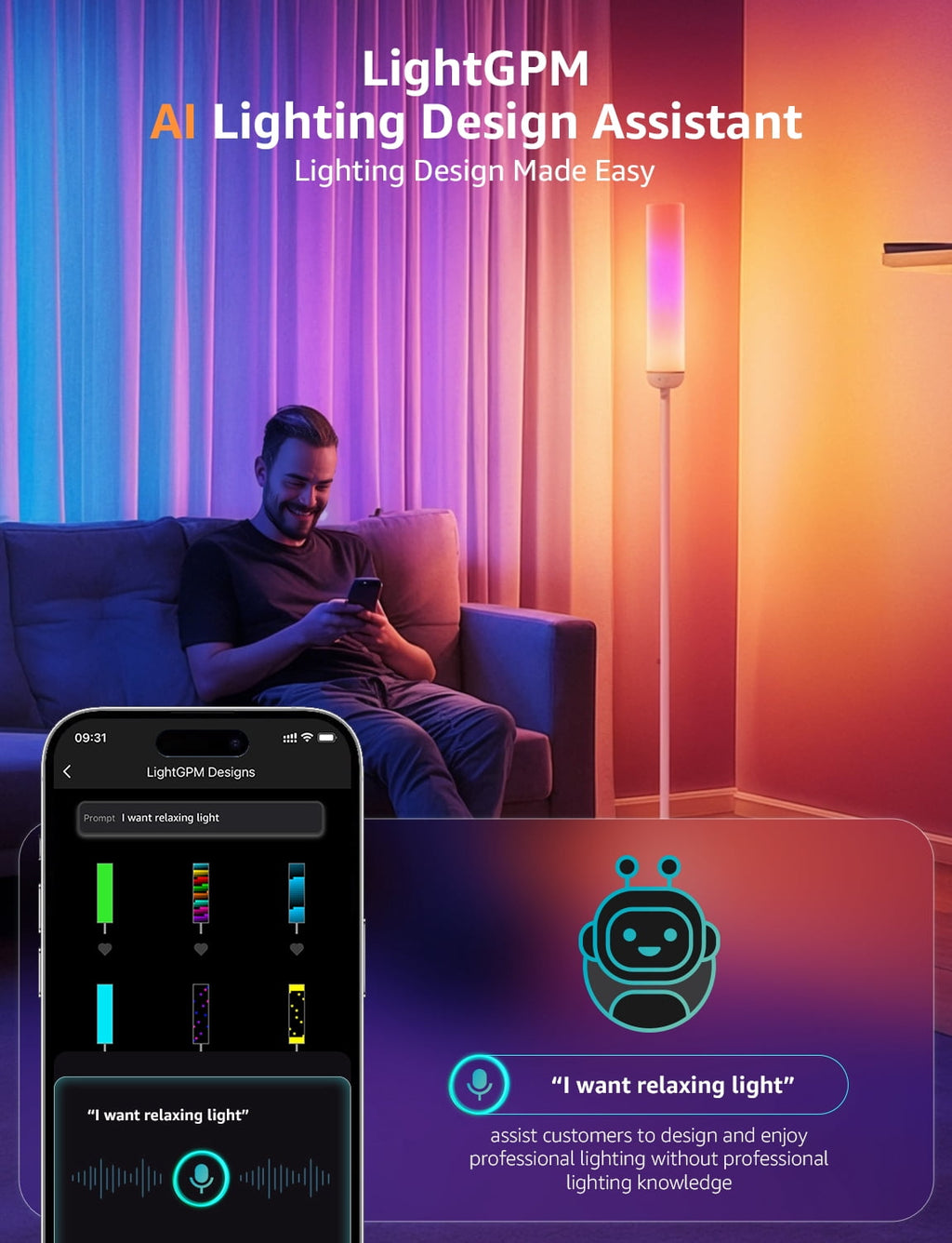 Cozylumi™ Lepro O1 AI Smart LED Corner Floor Lamp with AI Voice Control, RGB + Tunable