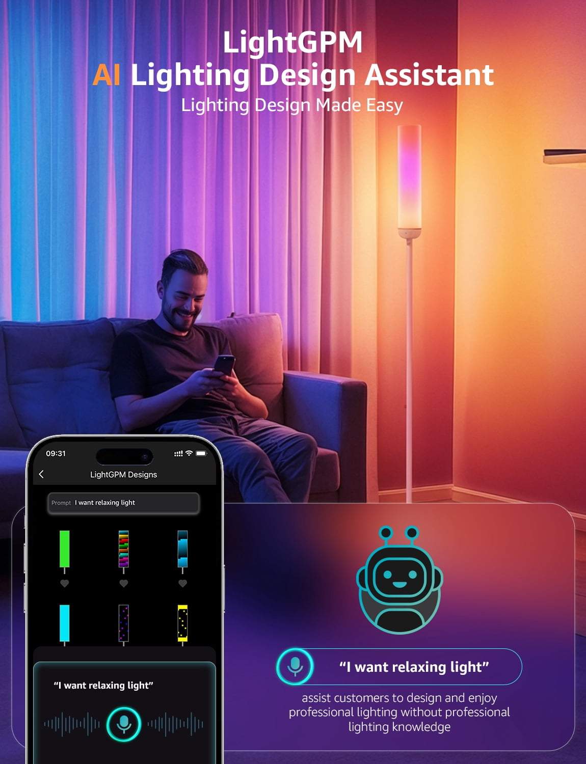 Cozylumi™ Lepro O1 AI Smart LED Corner Floor Lamp with AI Voice Control, RGB + Tunable