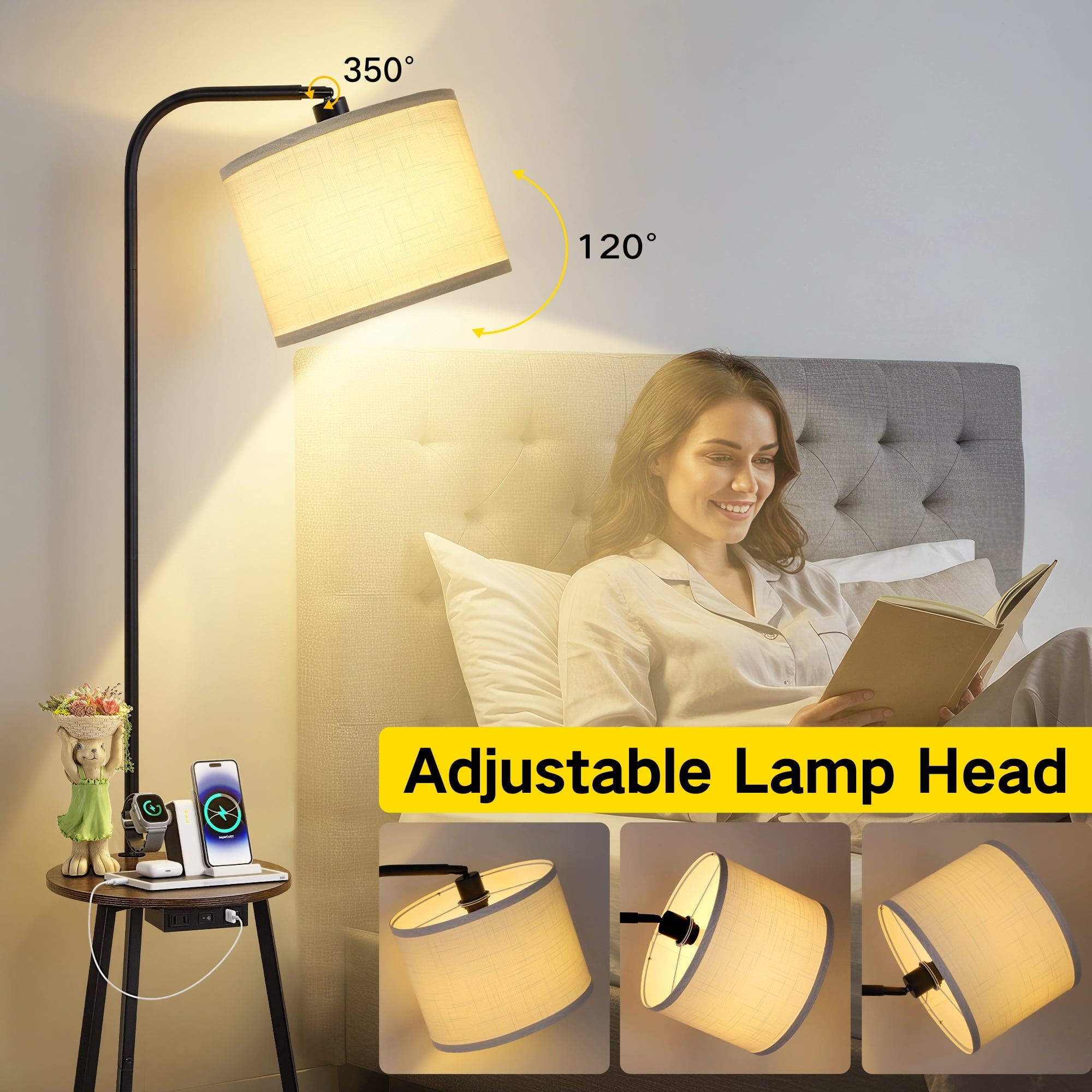 Cozylumi™ Floor Lamp with Table, End Table with Lamp for Living Room with USB & Type C