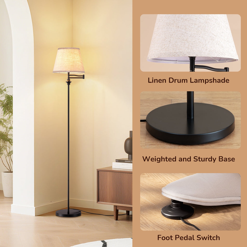 Cozylumi™ 62in Floor Lamps with Swing Arm for Living Room, Retro 350° Adjustable