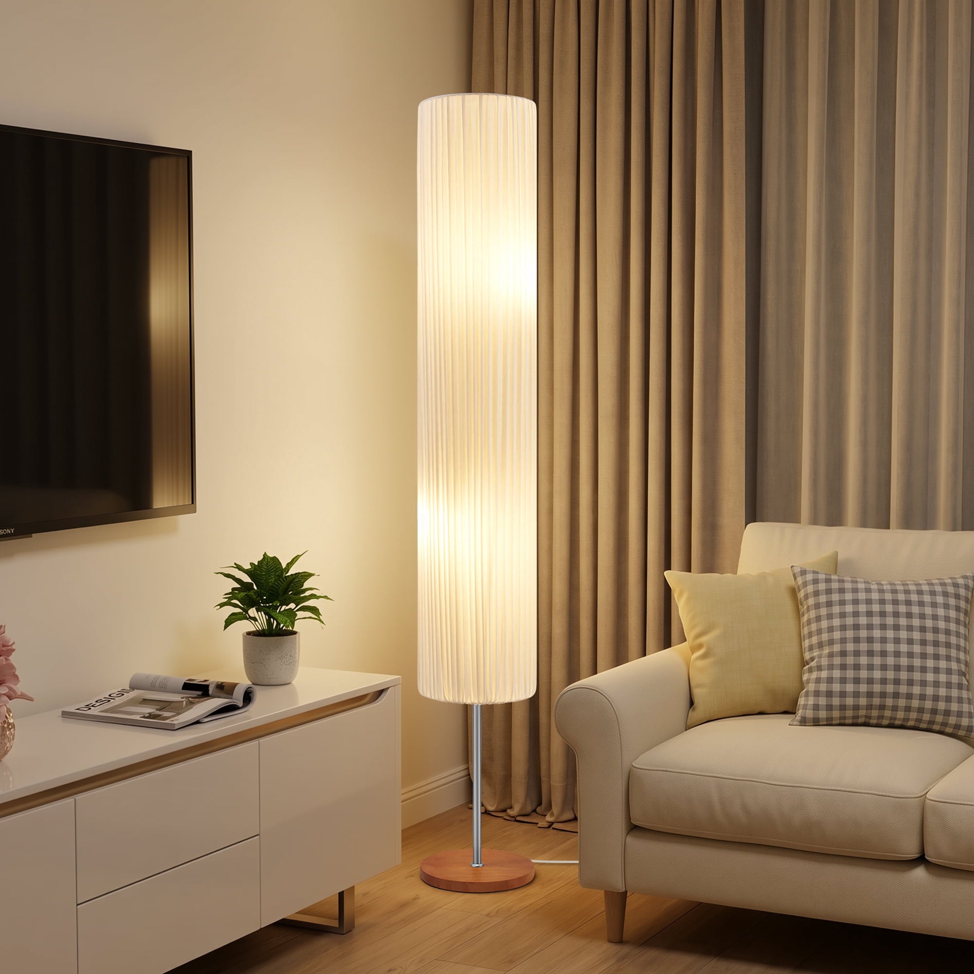 Cozylumi™ 66 Inch Adjustable Color Floor Lamp with Wooden Base Fabric Shade Bulbs
