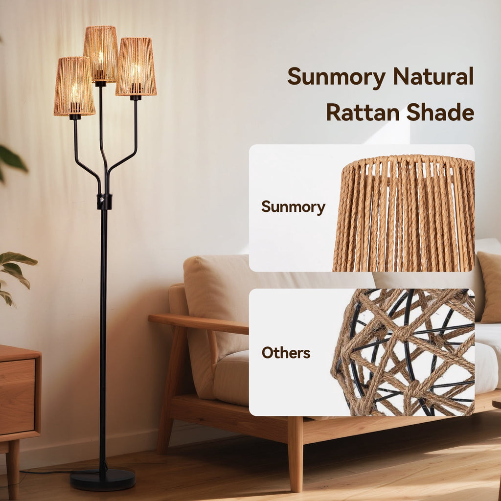 Cozylumi™ Rattan Floor Lamp, Floor Lamps for Living Room with 3 Tier Dimmable Lighting