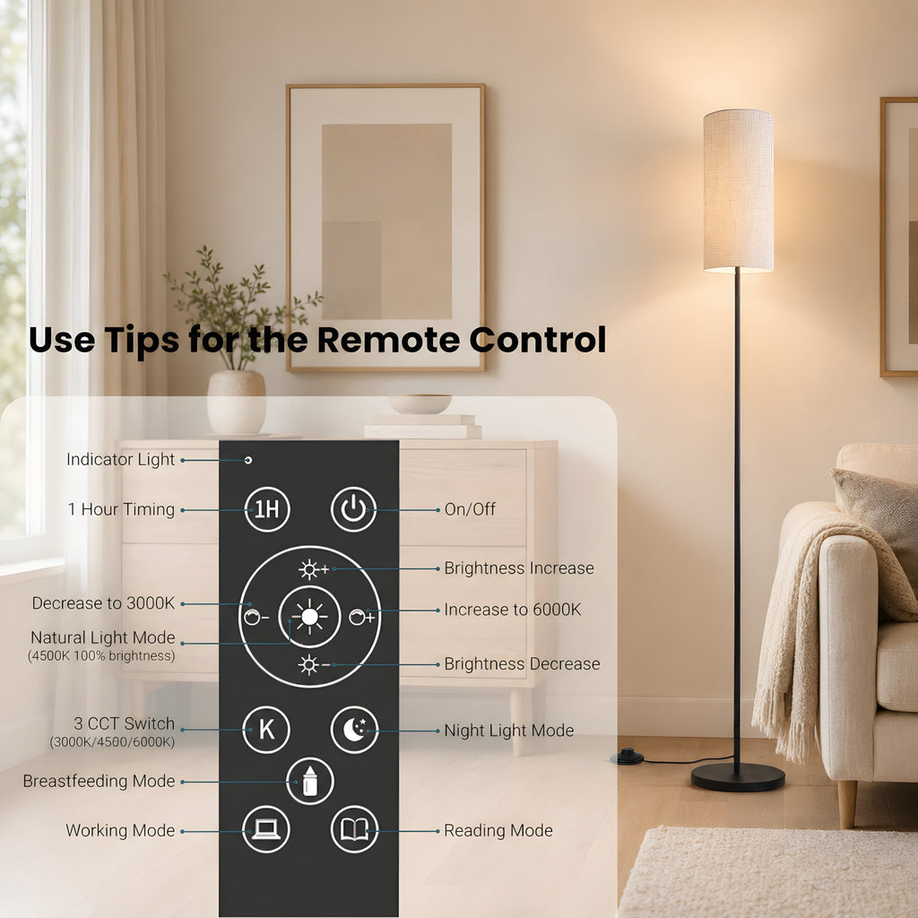 Cozylumi™ VOLIVO Floor Lamp for Living Room, Dimmable Standing Lamps with Remote