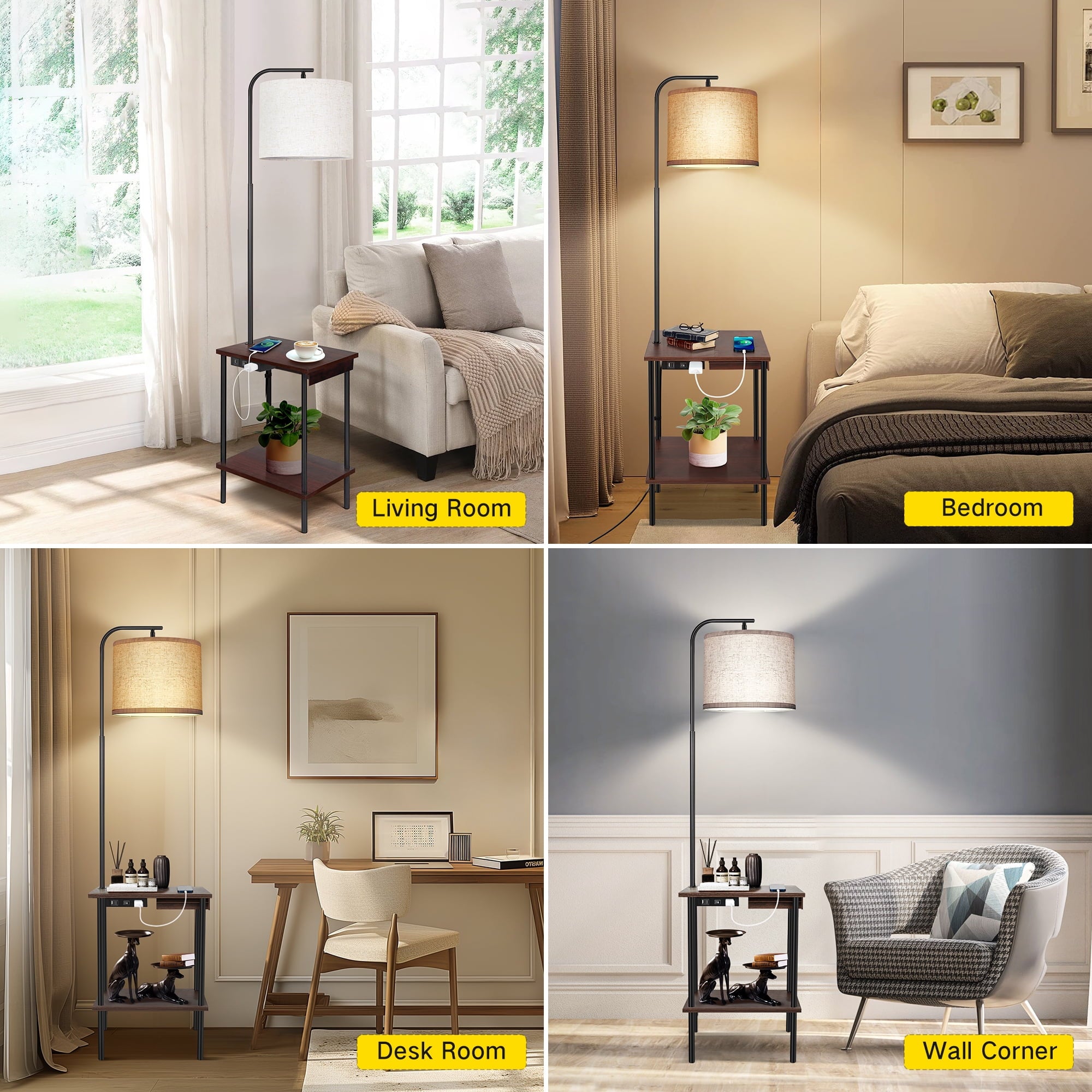 Cozylumi™ Floor Lamp with Table, End Table with Lamp for Living Room with USB & Type C