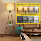 Cozylumi™ Wood Tripod Floor Lamp with Shelves, Dimmable Standing Lamps with Remote