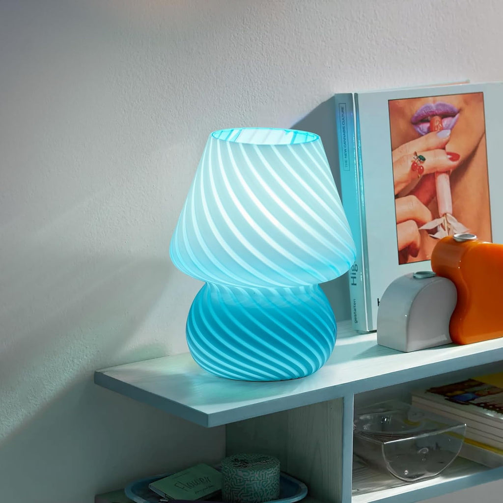 Cozylumi™ Mushroom Lamp Set of 2, Small Bedside Lamp with Striped Glass, Nightstand