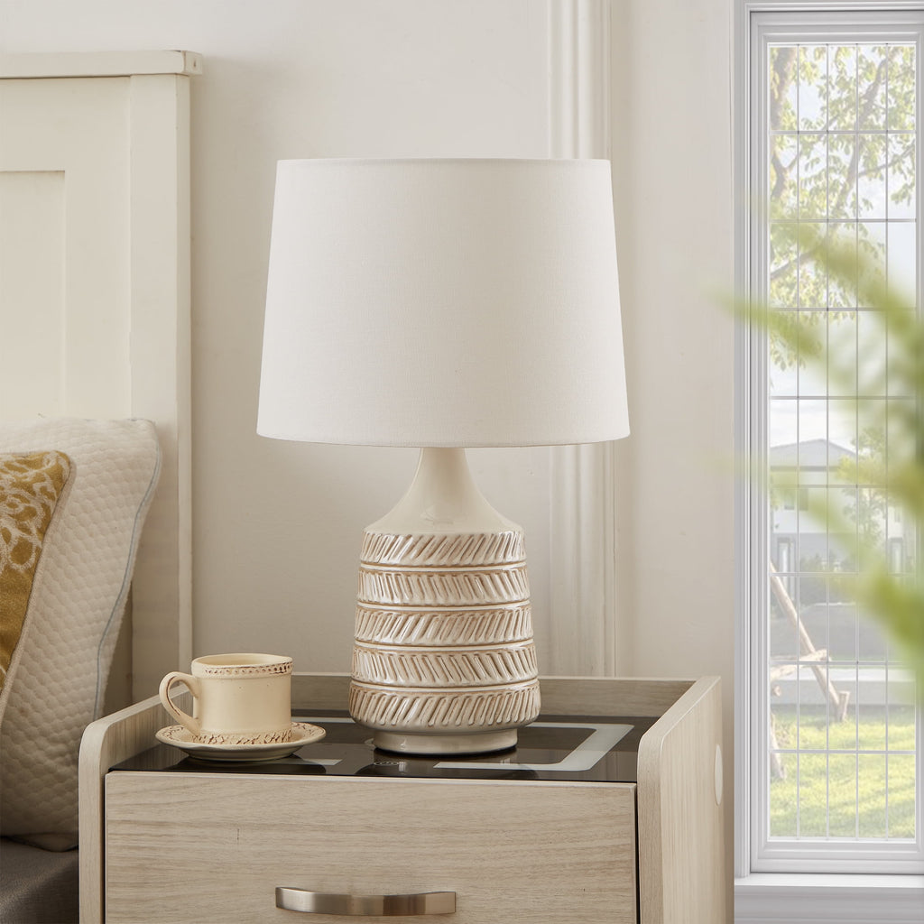 Cozylumi™ 17 in Reactive Glaze Ceramic Table Lamp with White Fabric Shade