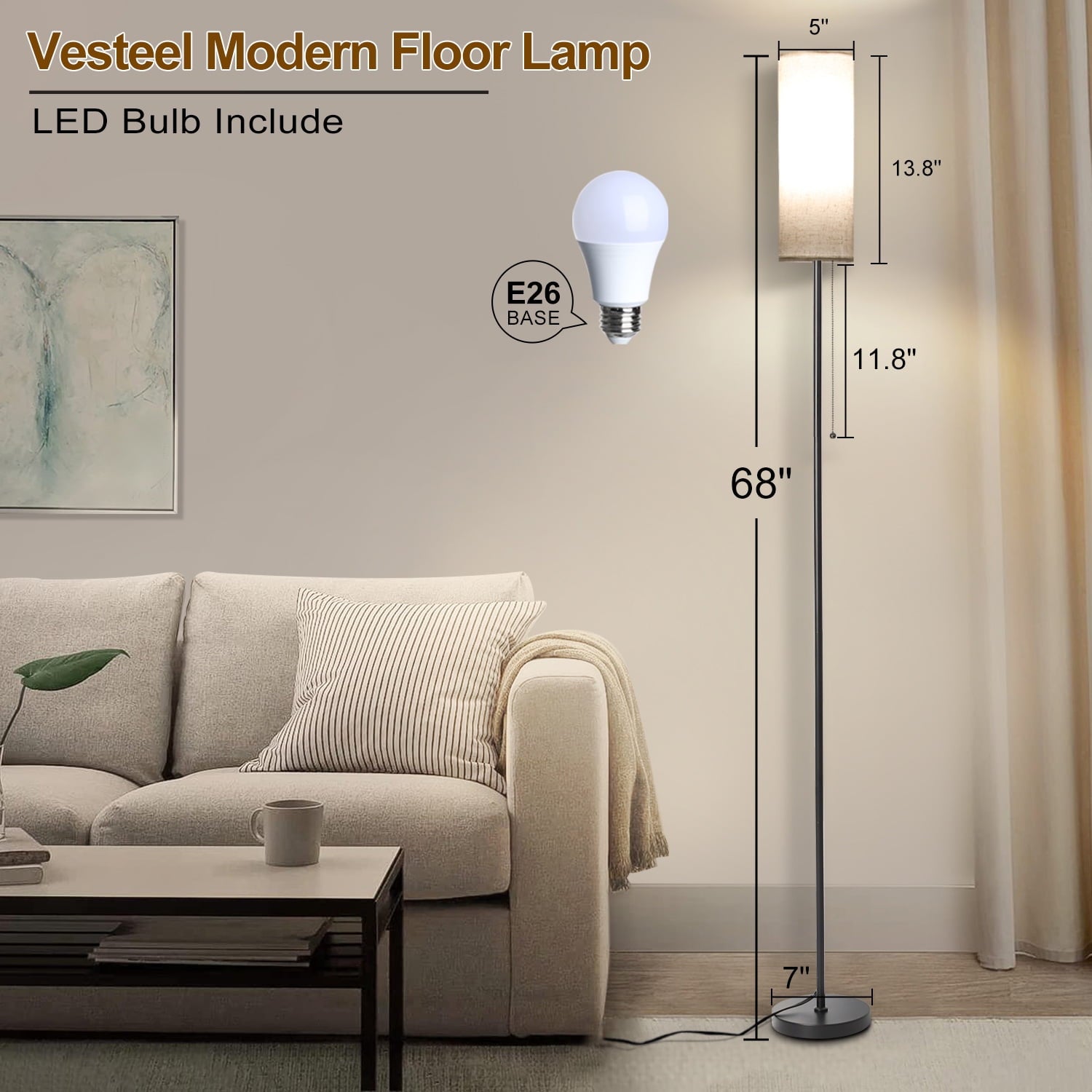Cozylumi™ Vesteel Floor Lamp for Living Room, Modern Standing Lamp with 3 Color