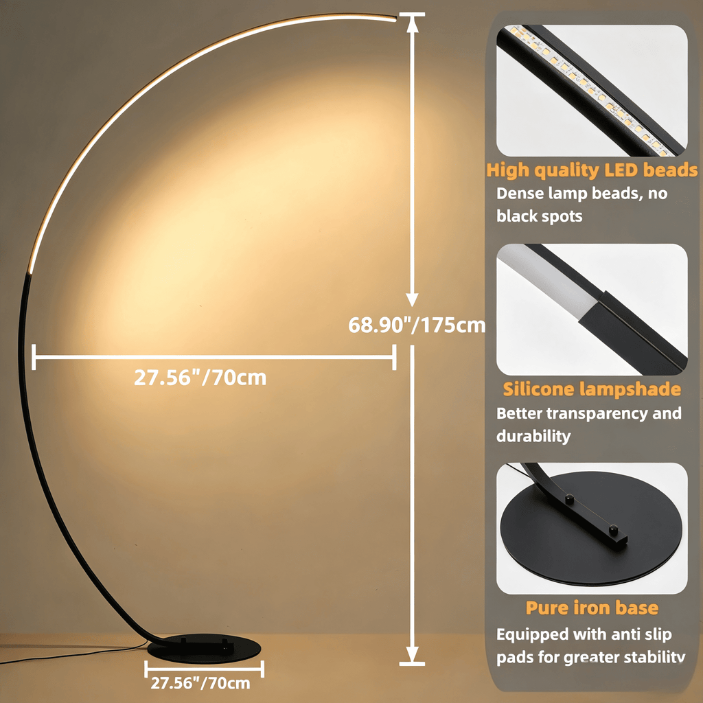 Cozylumi™ 69 Inch Arched Modern Standing Floor Lamp With Remote - Dimmable Black