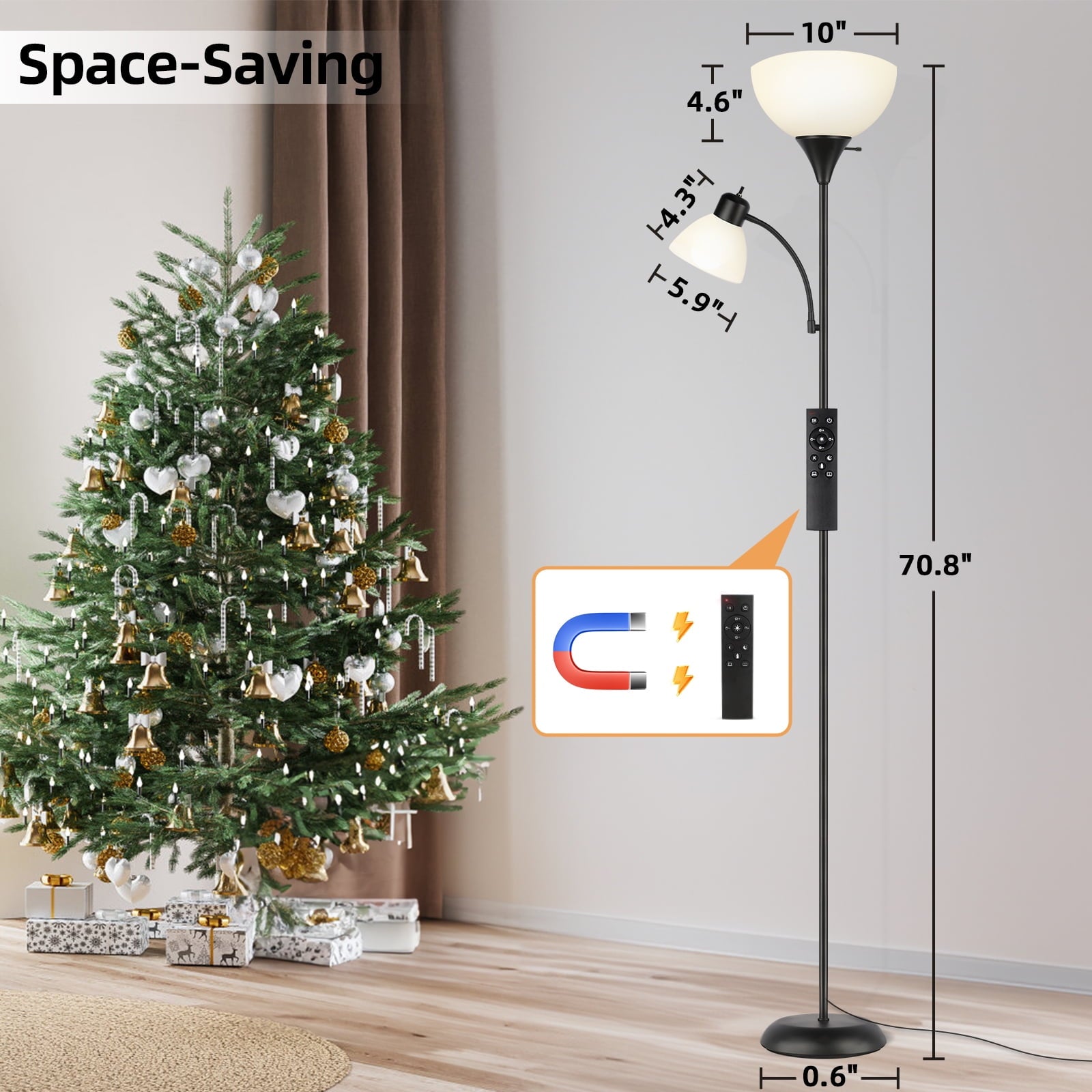 Cozylumi™ Floor Lamp with Reading Light for Living Room, LED Standing Lamp with Remote