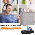 Cozylumi™ GVDV HOME Table Lamp for Bedroom with Fast USB A&C Charging Ports, Bedside