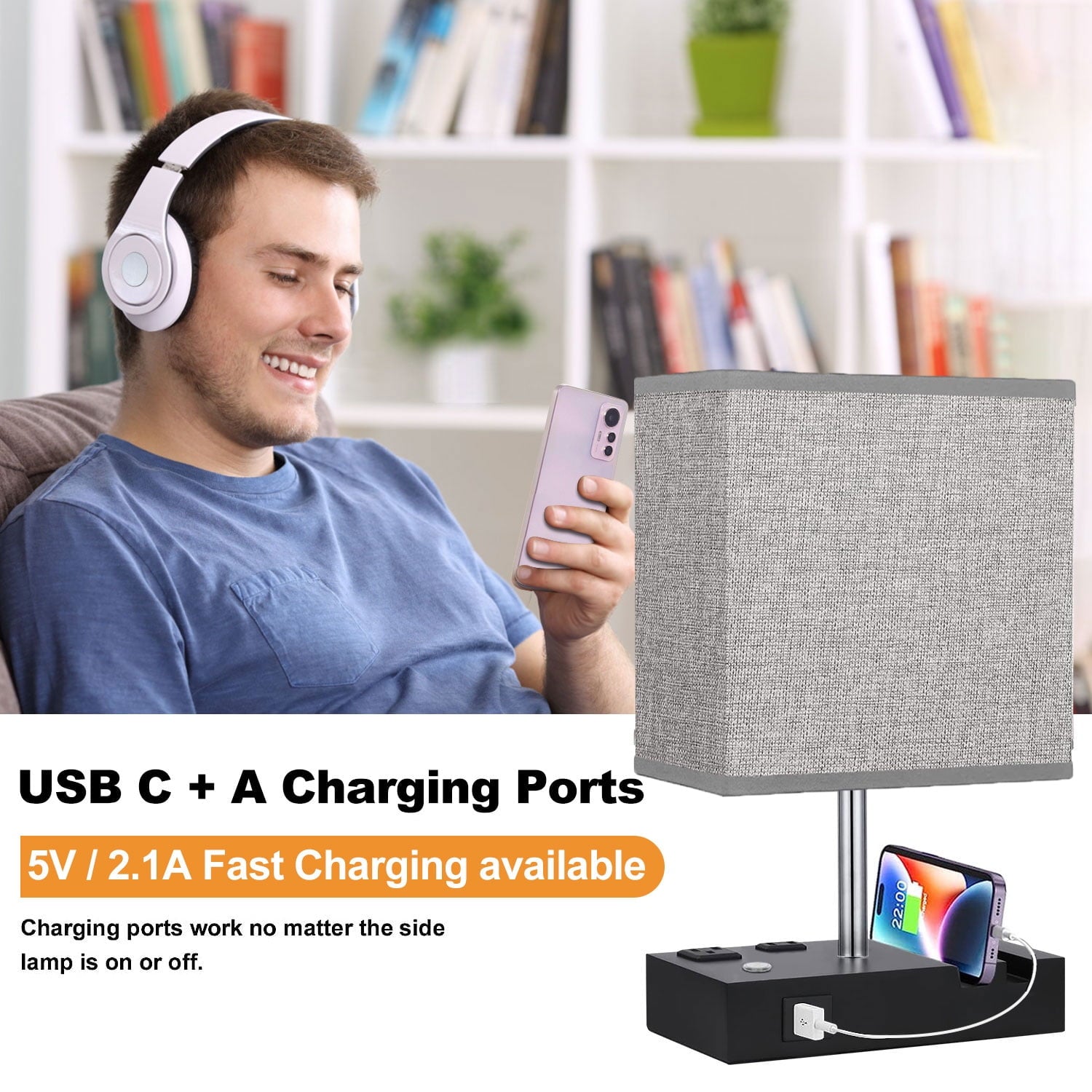 Cozylumi™ GVDV HOME Table Lamp for Bedroom with Fast USB A&C Charging Ports, Bedside