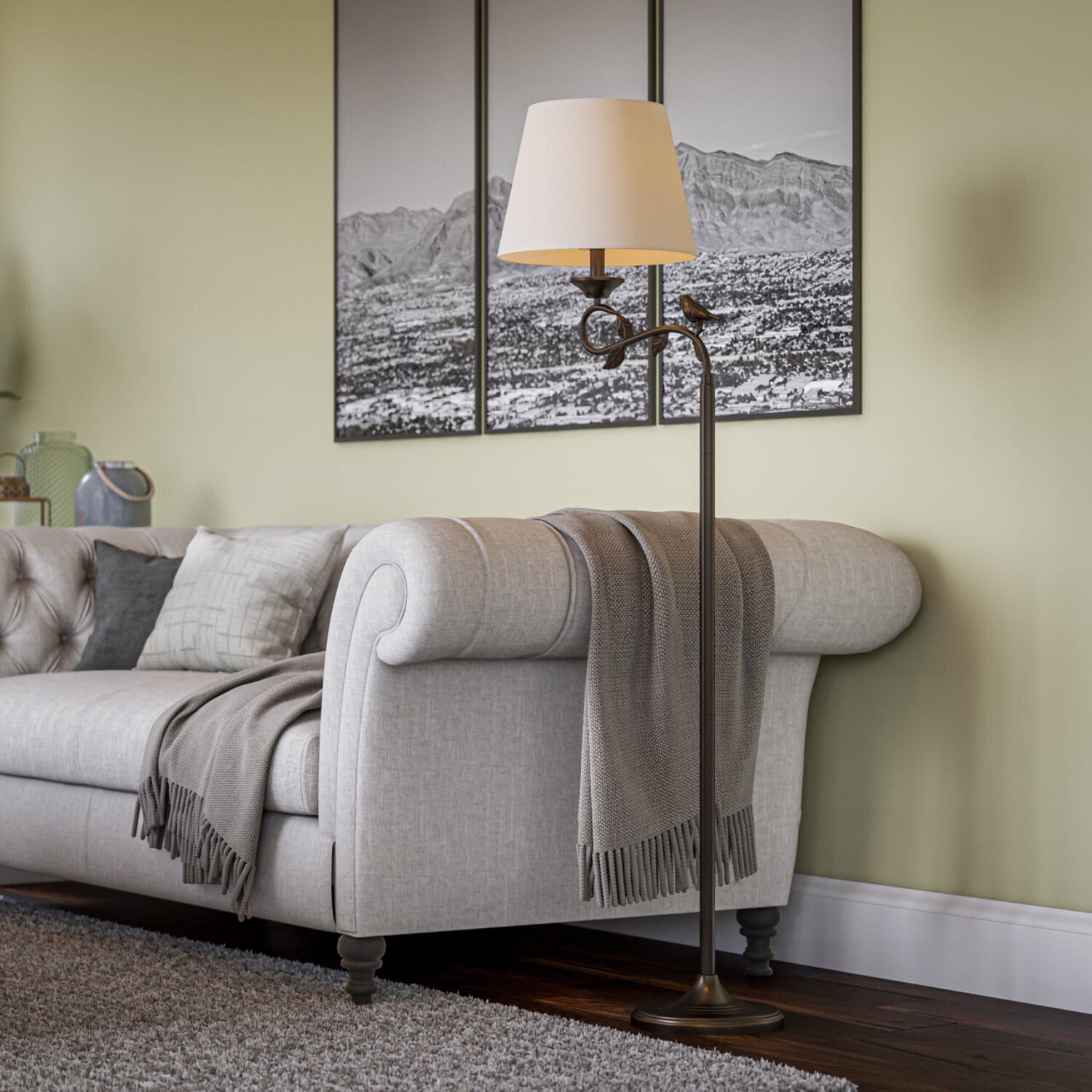 Cozylumi™ Birdsong 60'' Dimmable Floor Lamp with Oatmeal Fabric Empire Shade