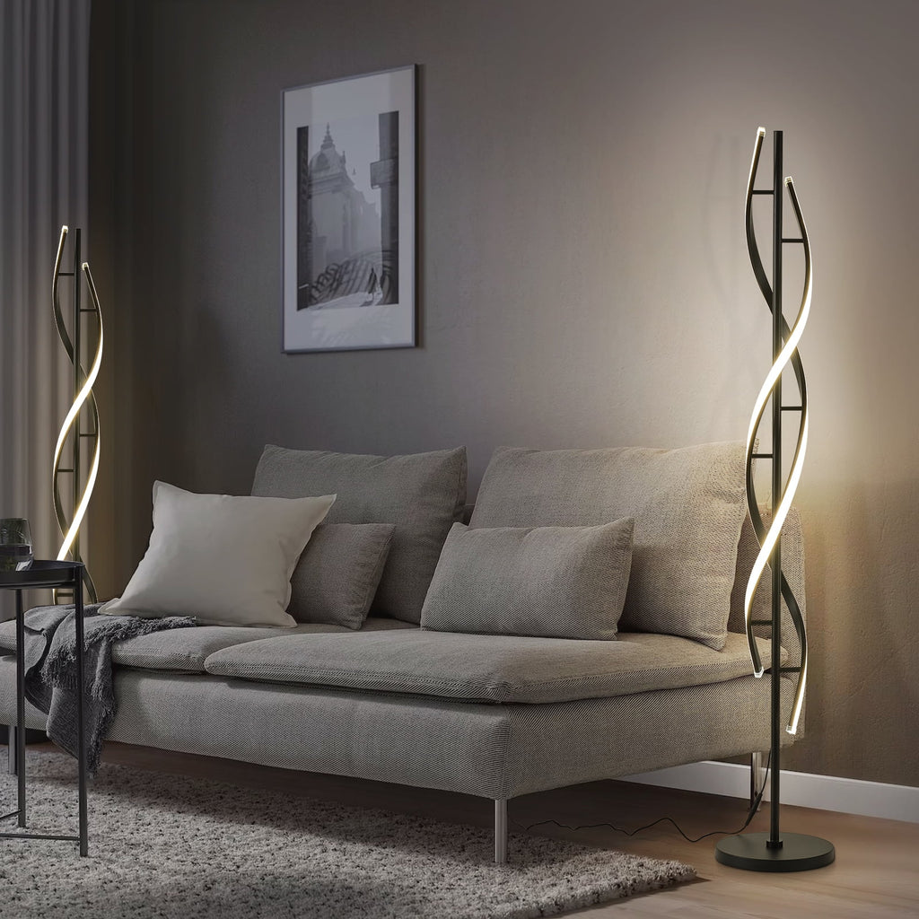 Cozylumi™ LED Spiral Floor Lamp 60 Inch Modern Floor Lamps Dimmable Black Standing Lamp