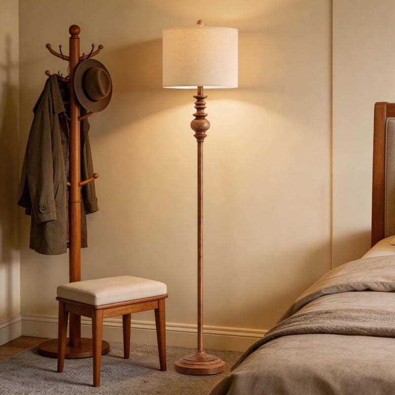 Cozylumi™ 64.25" Farmhouse Floor Lamp,Brown Bedside Lamp with Fabric Shade,Standing
