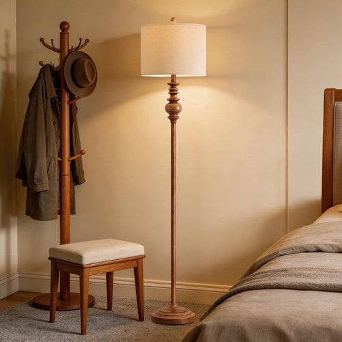 Cozylumi™ 64.25" Farmhouse Floor Lamp,Brown Bedside Lamp with Fabric Shade,Standing