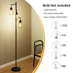 Cozylumi™ DRNANLIT 3-Light Industrial Floor Lamp with Clear Glass Shades, Black