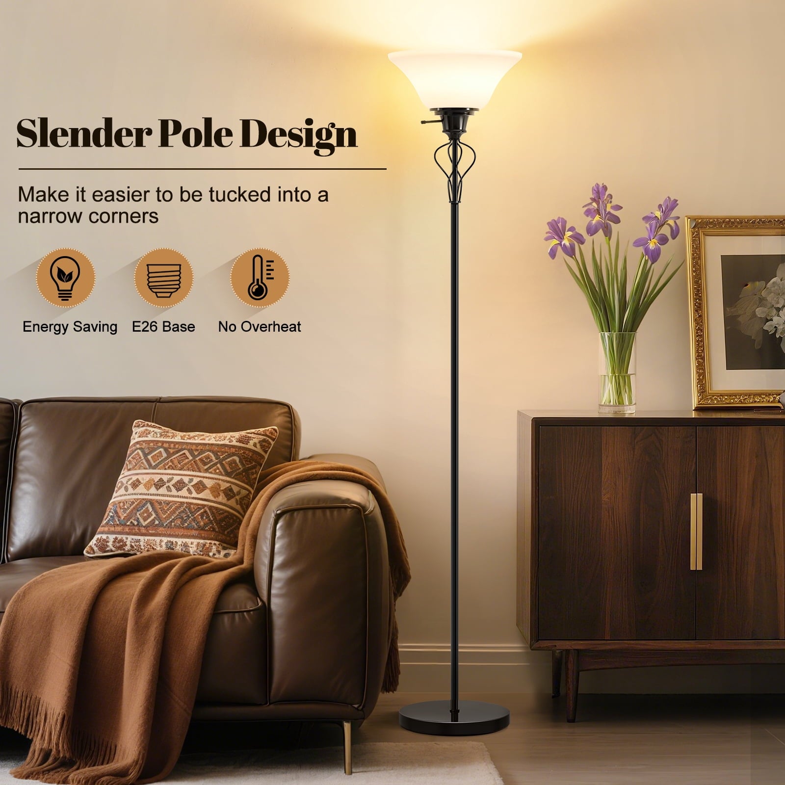 Cozylumi™ Floor Lamp for Living Room,70in Black Standing Lamps with Sturdy Metal Base