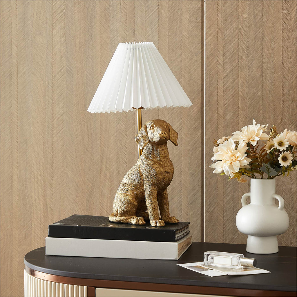 Cozylumi™ White Labrador Dog Brass Table Lamp