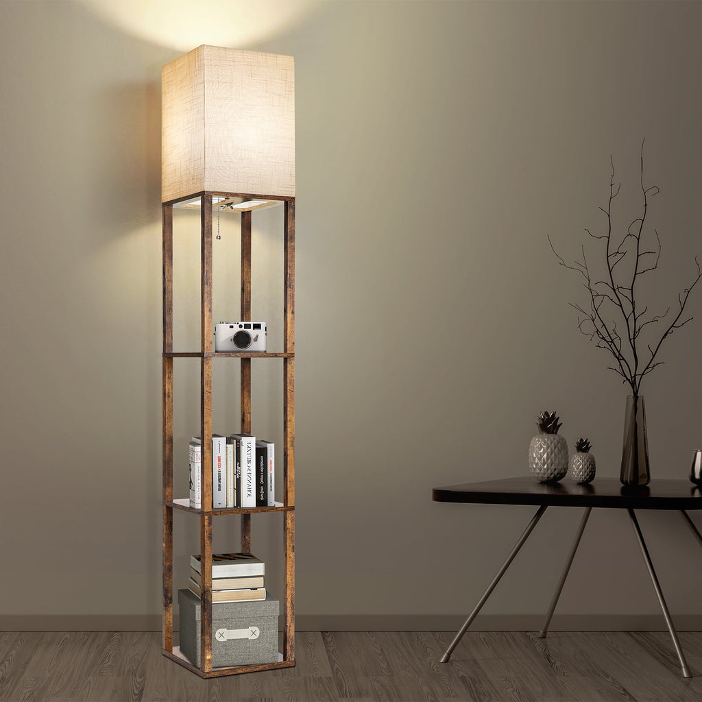 Cozylumi™ Floor Lamp with Shelves, Modern Dimmable Solid Wood Standing Lamp for Living