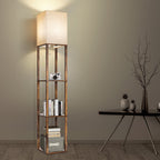 Cozylumi™ Floor Lamp with Shelves, Modern Dimmable Solid Wood Standing Lamp for Living