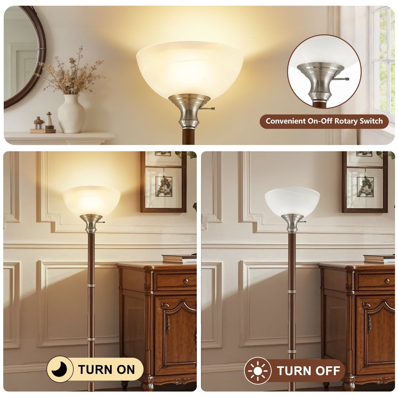 Cozylumi™ Wood Floor Lamp for Living Room - Standing Lamp with Glass Shade Floor Lamps
