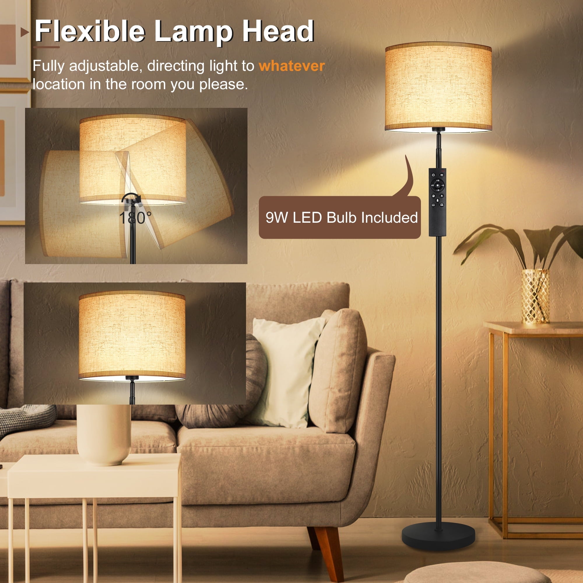 Cozylumi™ Modern Floor Lamps for Living Room, 63" Standing Lamp with Linen Shade, Tall