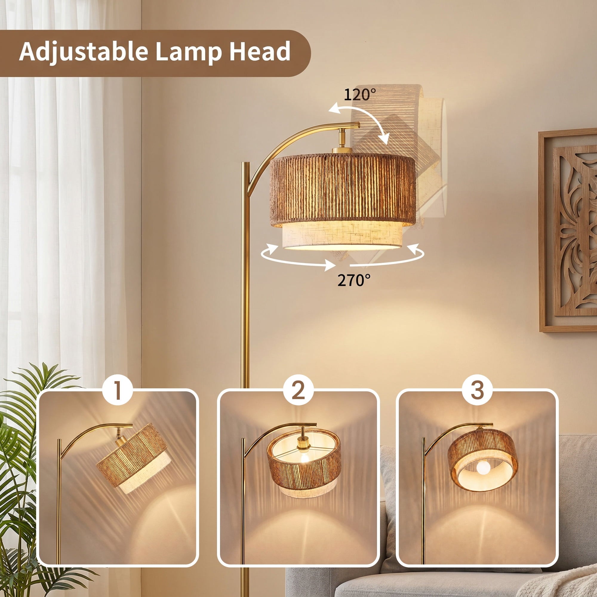 Cozylumi™ VOLIVO Floor Lamp for Living Room, 63" Arc Floor Lamp with 3 Color