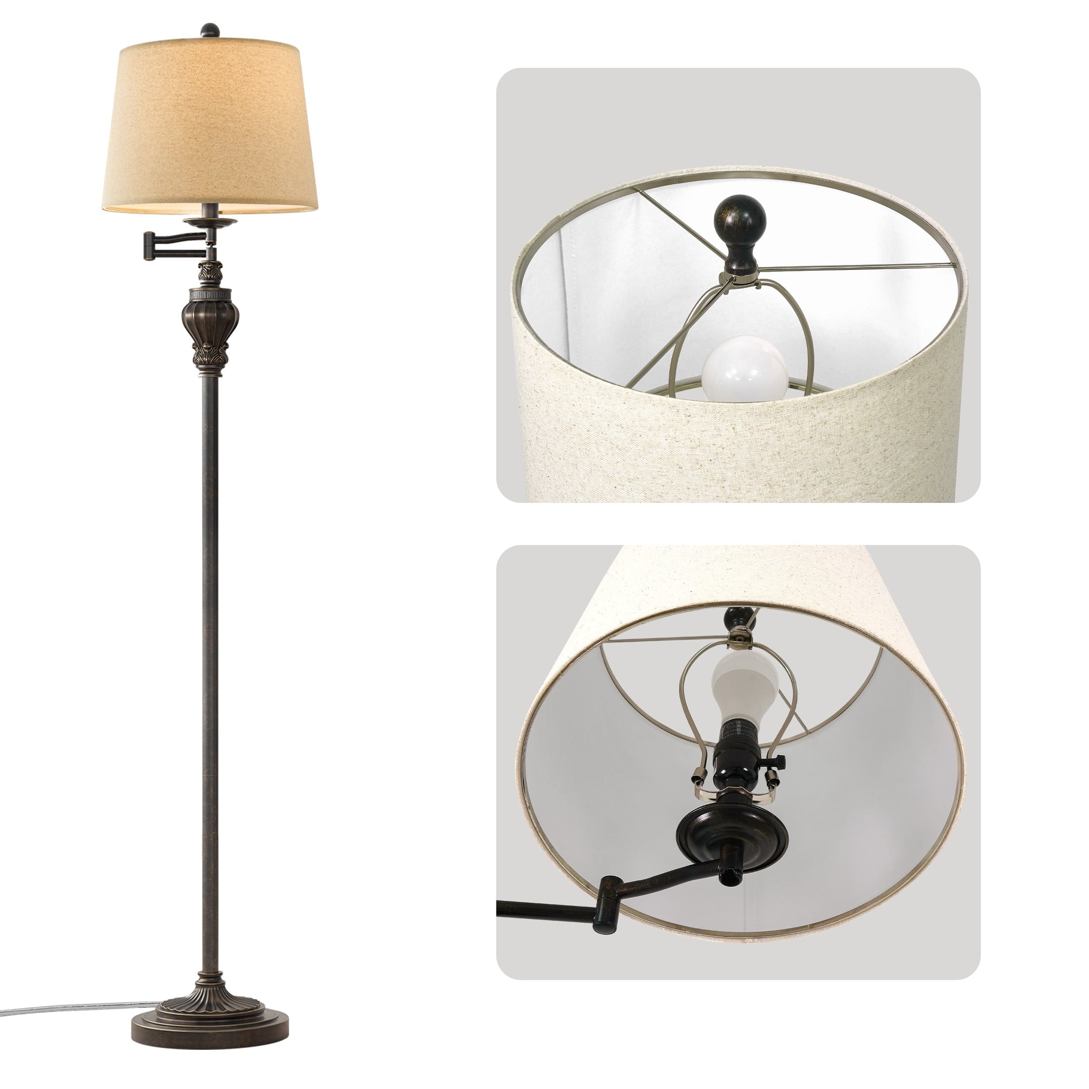 Cozylumi™ 61.5" Vintage Floor Lamp with Linen Shade, Floor Lamp for Living Room