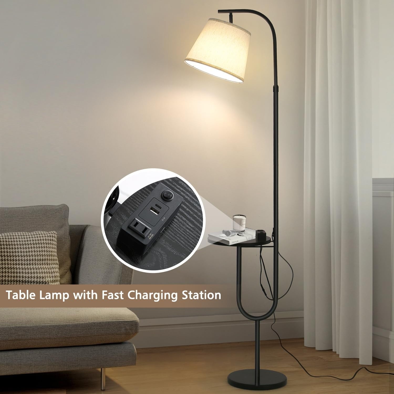 Cozylumi™ JOPESO Floor Lamp with Table,End Table Lamp with Charging Station USB &