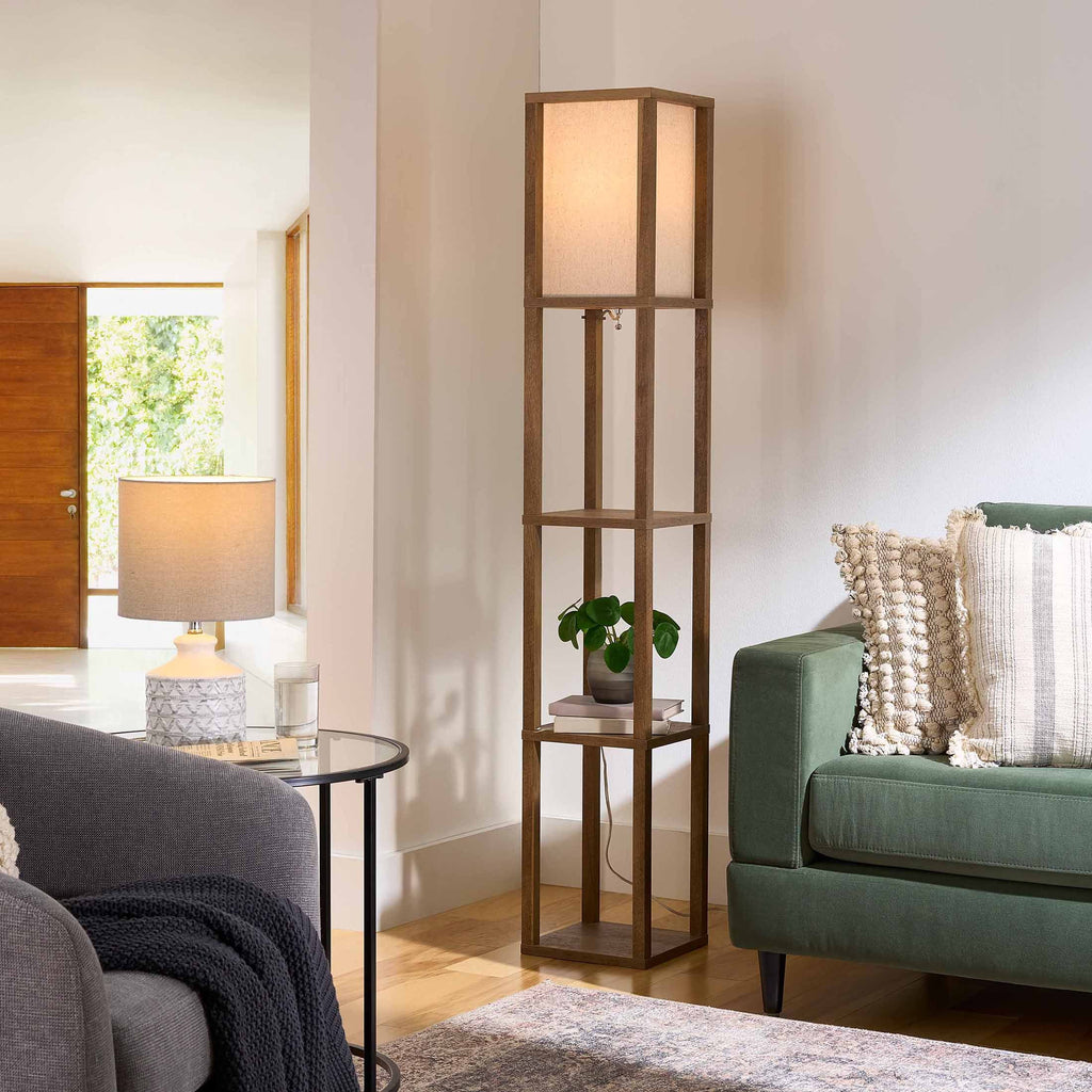 Cozylumi™ 62.25" Modern Pull Chain Weathered Floor Lamp with Natural Square Shade