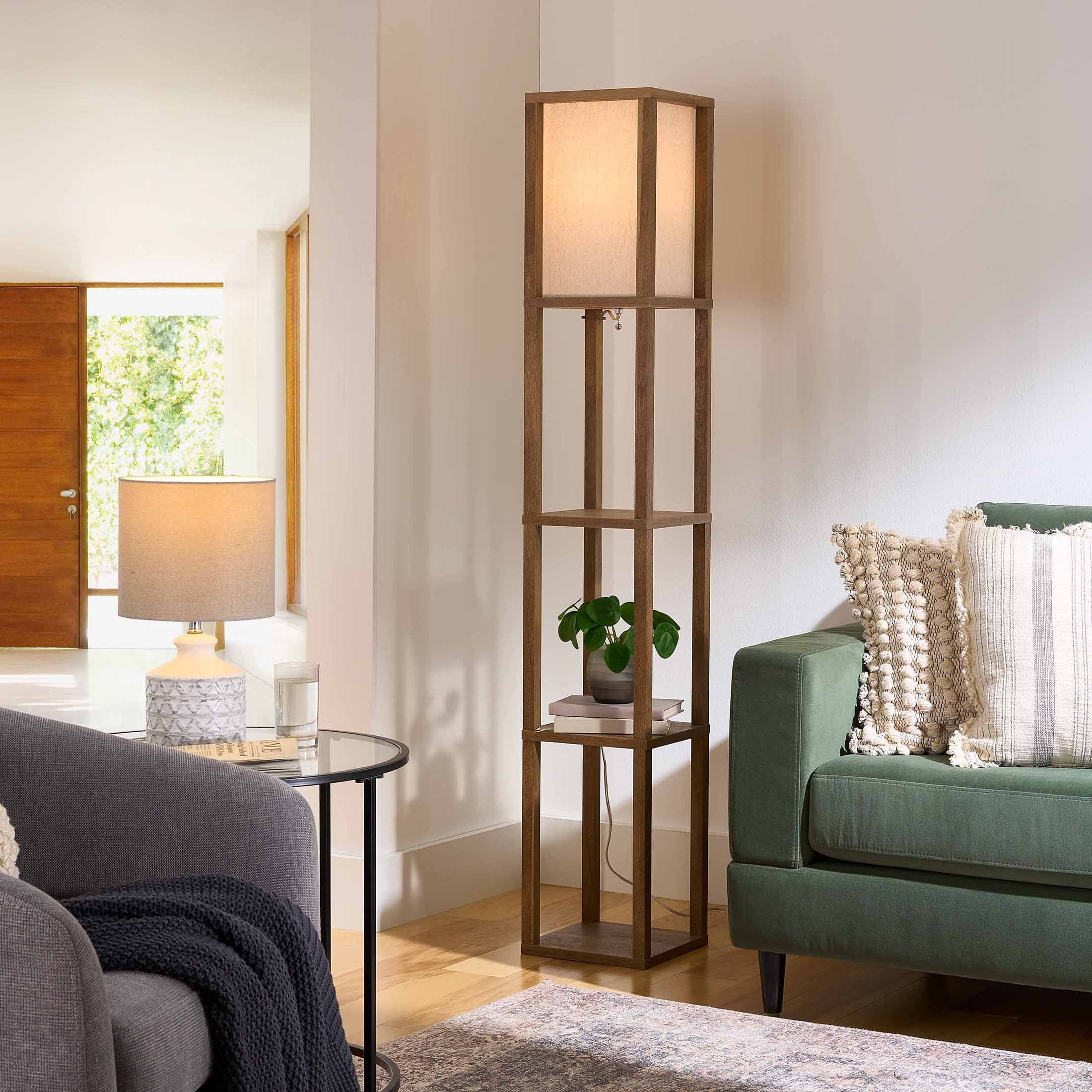 Cozylumi™ 62.25" Modern Pull Chain Weathered Floor Lamp with Natural Square Shade