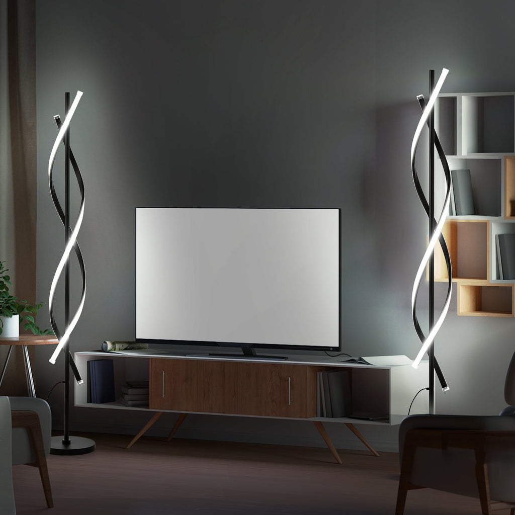 Cozylumi™ LED Spiral Floor Lamp 60 Inch Modern Floor Lamps Dimmable Black Standing Lamp