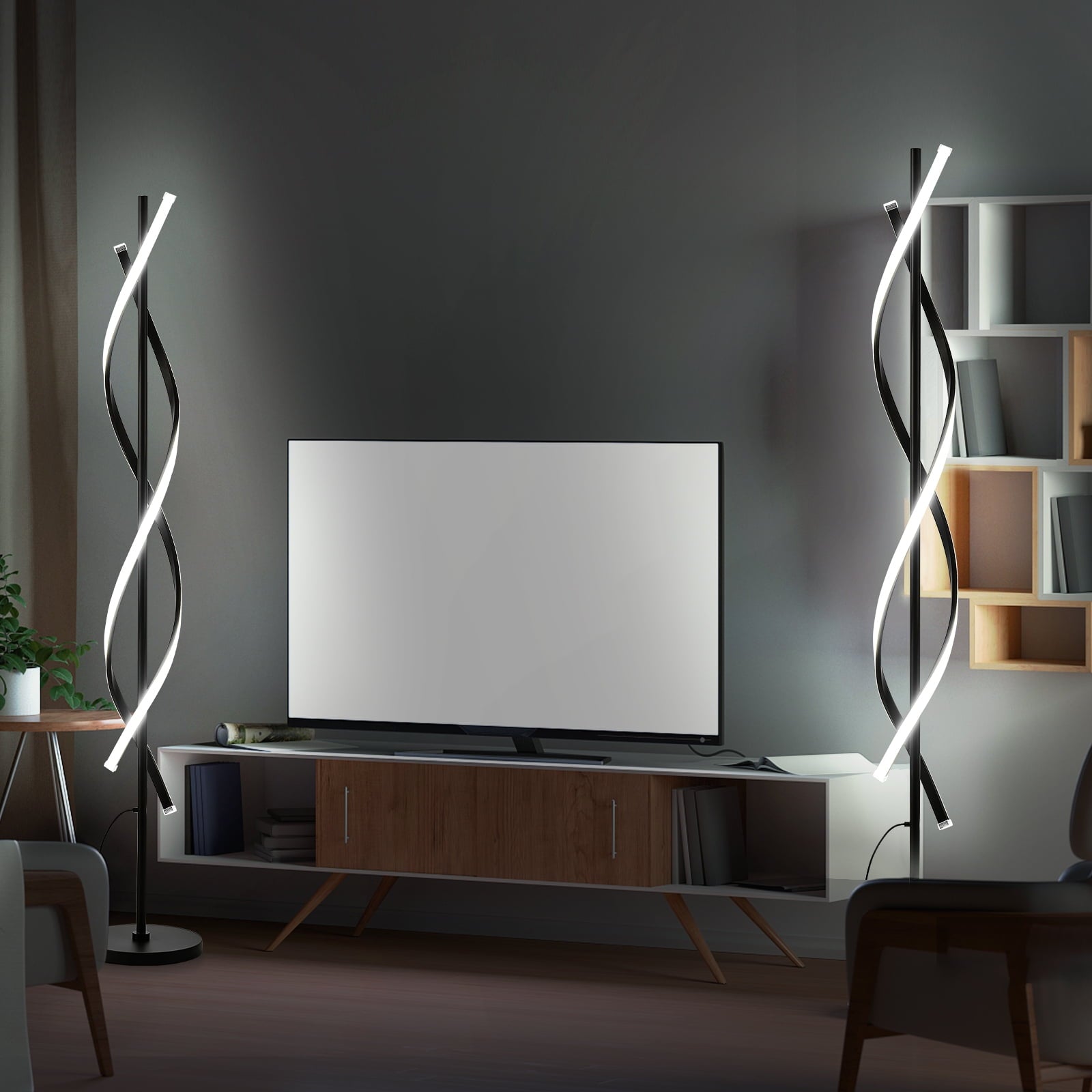 Cozylumi™ LED Spiral Floor Lamp 60 Inch Modern Floor Lamps Dimmable Black Standing Lamp
