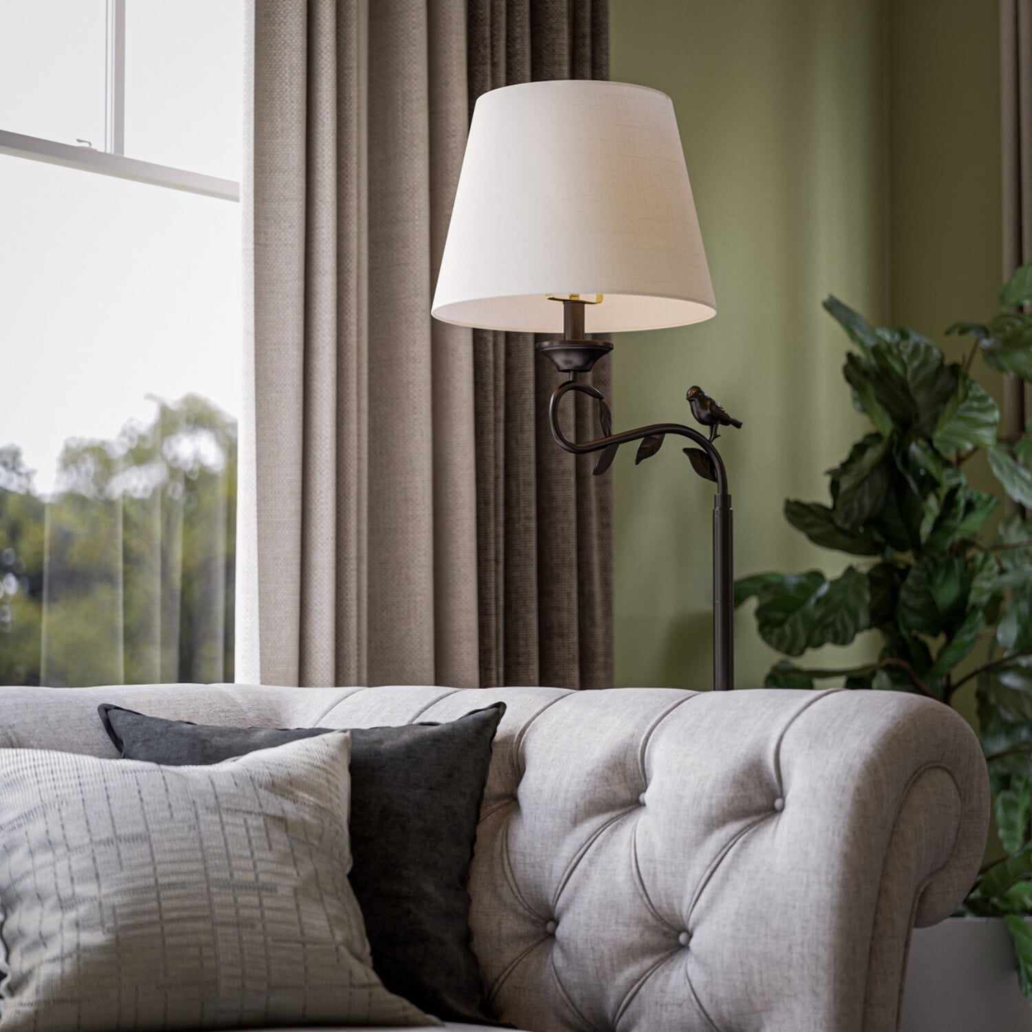 Cozylumi™ Birdsong 60'' Dimmable Floor Lamp with Oatmeal Fabric Empire Shade